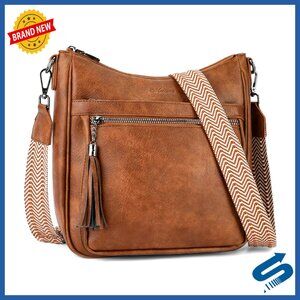 Vegan Leather Crossbody Bag with Tassel Lightweight Spacious Multi-Pocket Purse